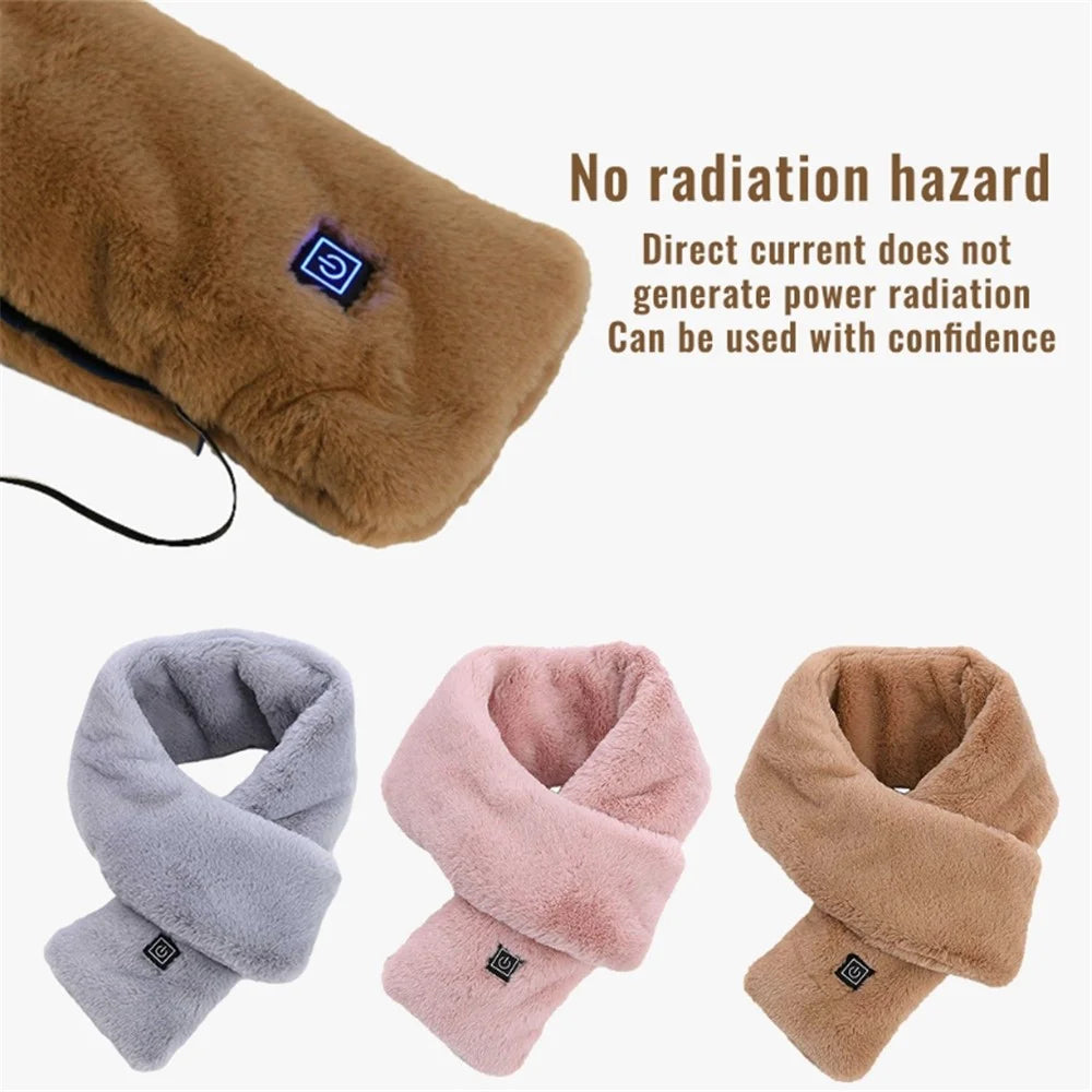 Men Women Faux Fur Heated Neck Wrap Pad for Winter Heating Neck Wrap Soft Heat Therapy Heating Scarf - Camel - 6