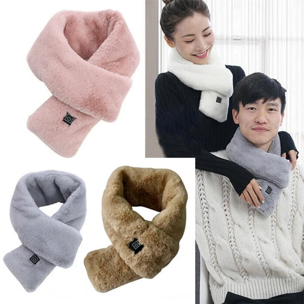 Men Women Faux Fur Heated Neck Wrap Pad for Winter Heating Neck Wrap Soft Heat Therapy Heating Scarf - Camel - 7