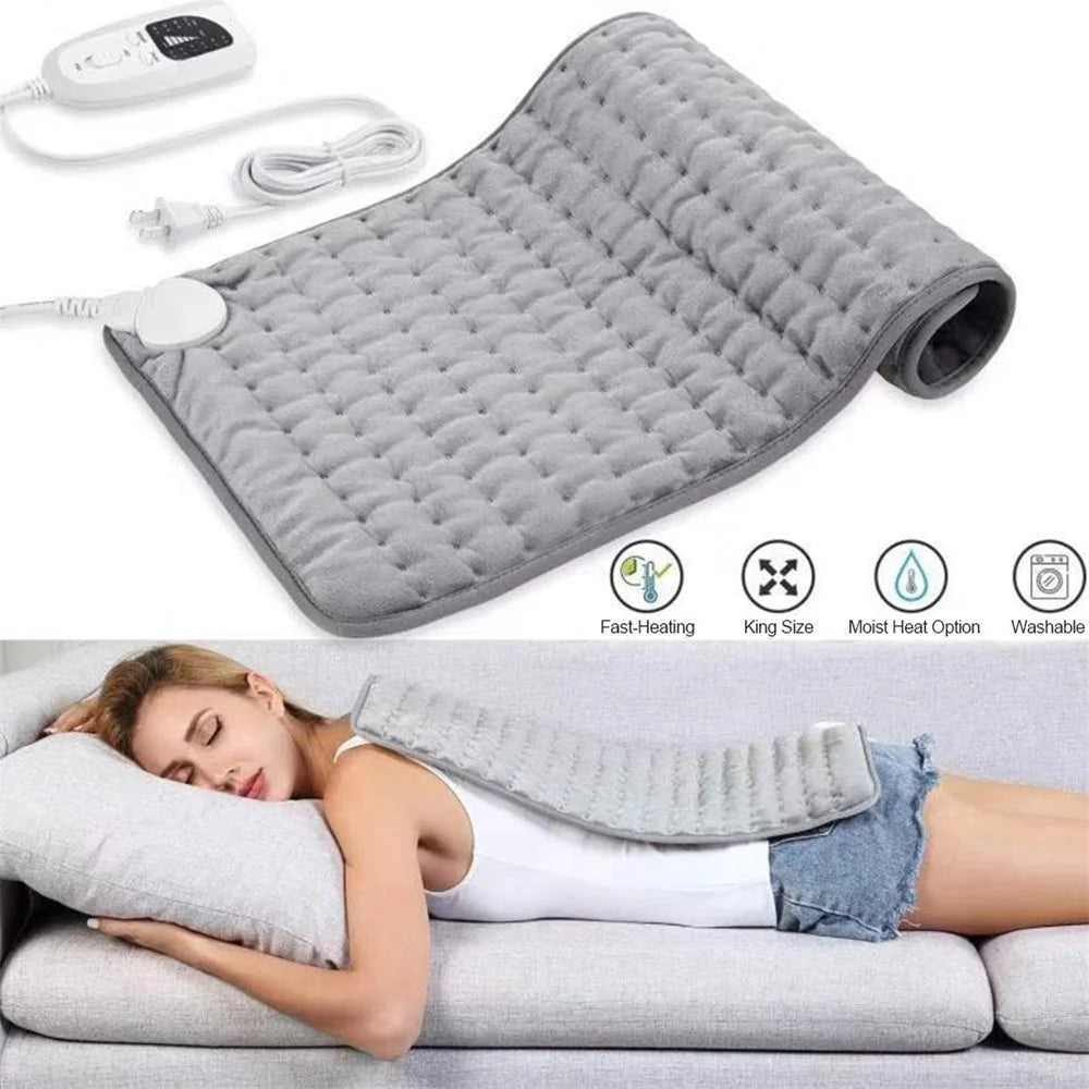 Double-sided Microplush Electric Blanket Heating Pad Abdomen Waist Back Pain Relief Winter Warmer Heat Controller - Grey / US Plug - 2