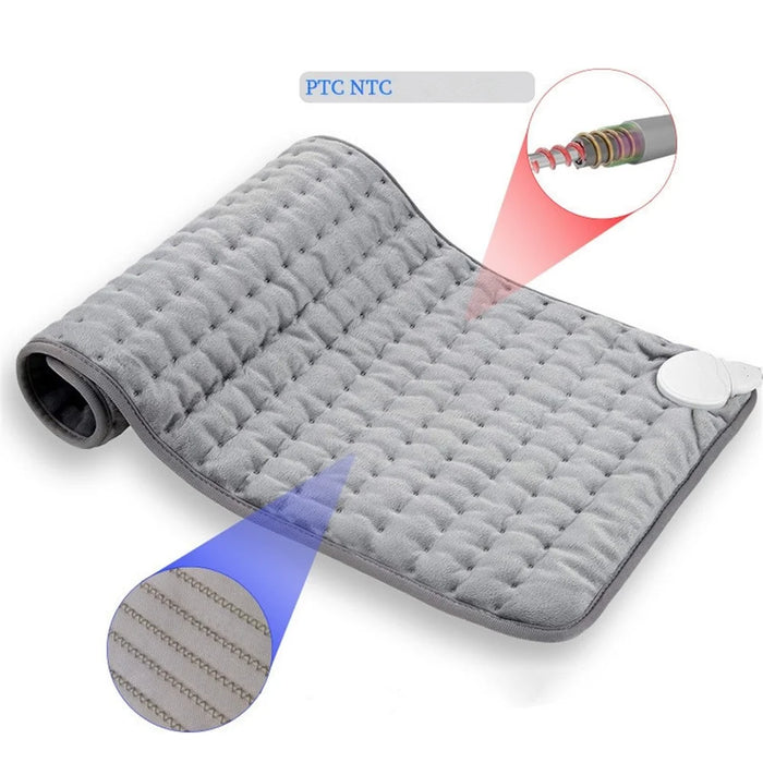 Double-sided Microplush Electric Blanket Heating Pad Abdomen Waist Back Pain Relief Winter Warmer Heat Controller - Grey / US Plug - 6