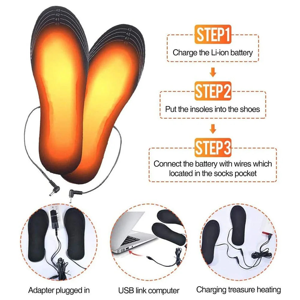 1 Pair Heated Insoles Rechargeable Foot Warmers Electric Heat Shoe Insoles for Winter Camping Skiing Hunting Cycling - Size 35-40 - 6