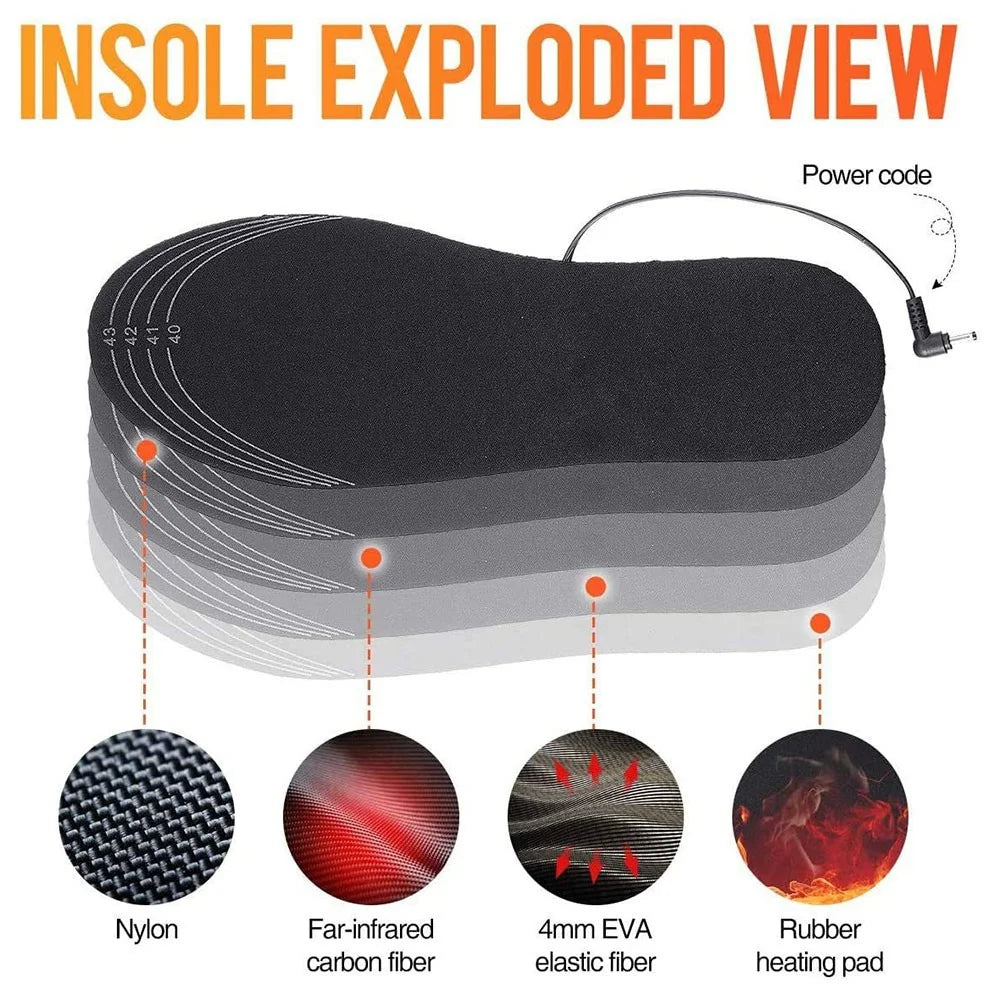 1 Pair Heated Insoles Rechargeable Foot Warmers Electric Heat Shoe Insoles for Winter Camping Skiing Hunting Cycling - Size 35-40 - 7