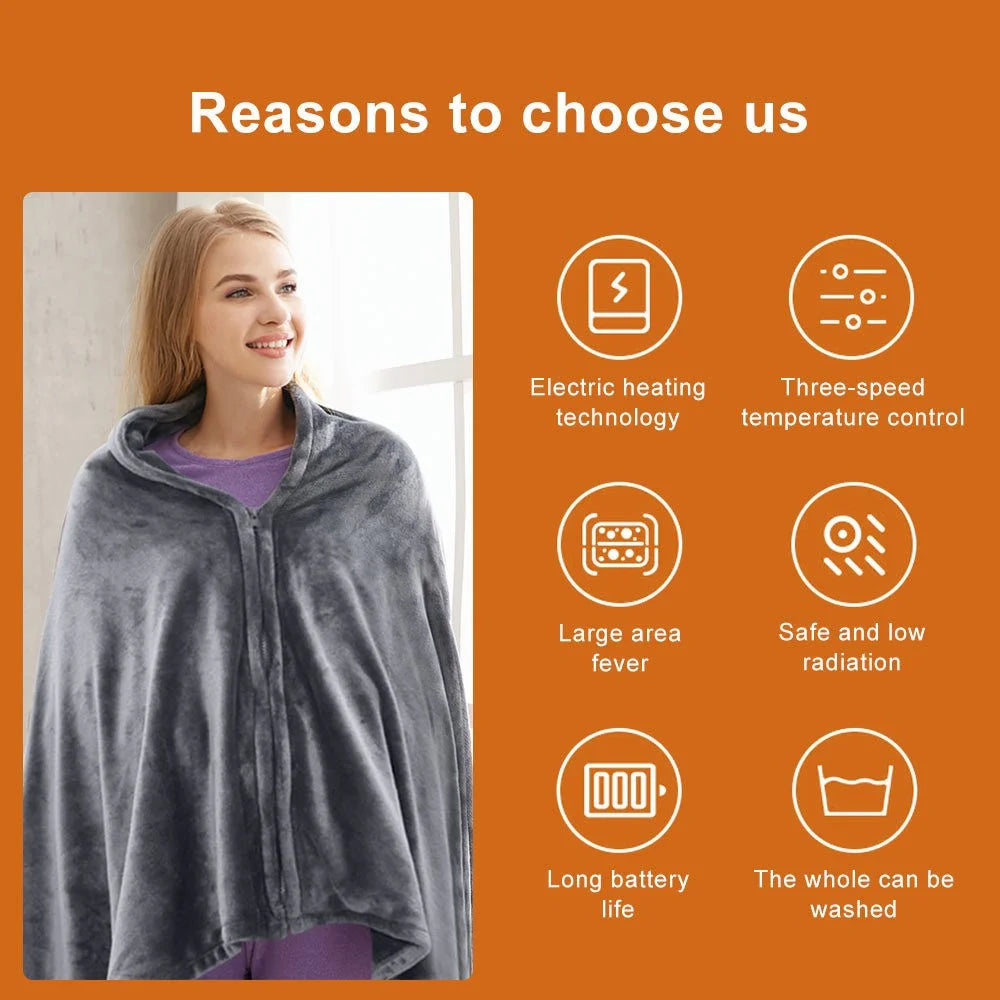 Electric Heated Blanket USB Charging Soft Warm Fleece Heating Winter Throw with 3 Temperature Levels Setting - 2