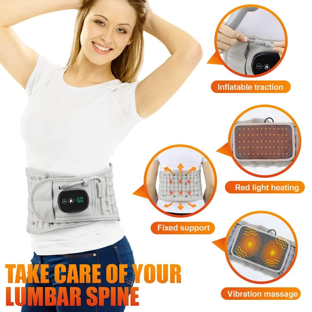 Infrared Heating Inflatable Belt Decompression Massager USB Charge LED Display Lumbar Bandage Spinal Corrector Waist Vibration - 5