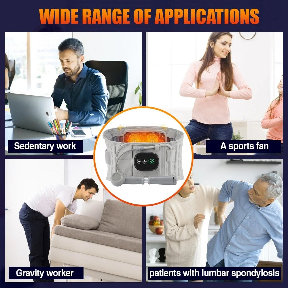 Infrared Heating Inflatable Belt Decompression Massager USB Charge LED Display Lumbar Bandage Spinal Corrector Waist Vibration - 7