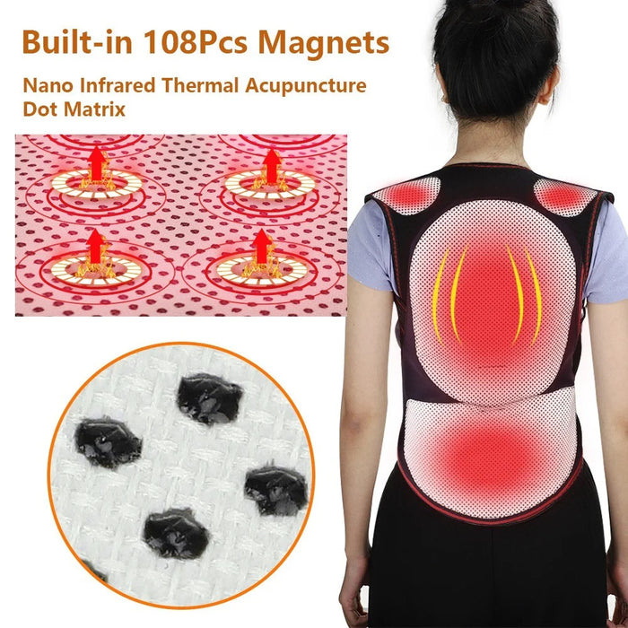 108 Magnets Tourmaline Magnetic Therapy Self-heating Vest Waist Back Shoulder Posture Corrector Spine Lumbar Brace Support Belt Pain Relief - M - 6