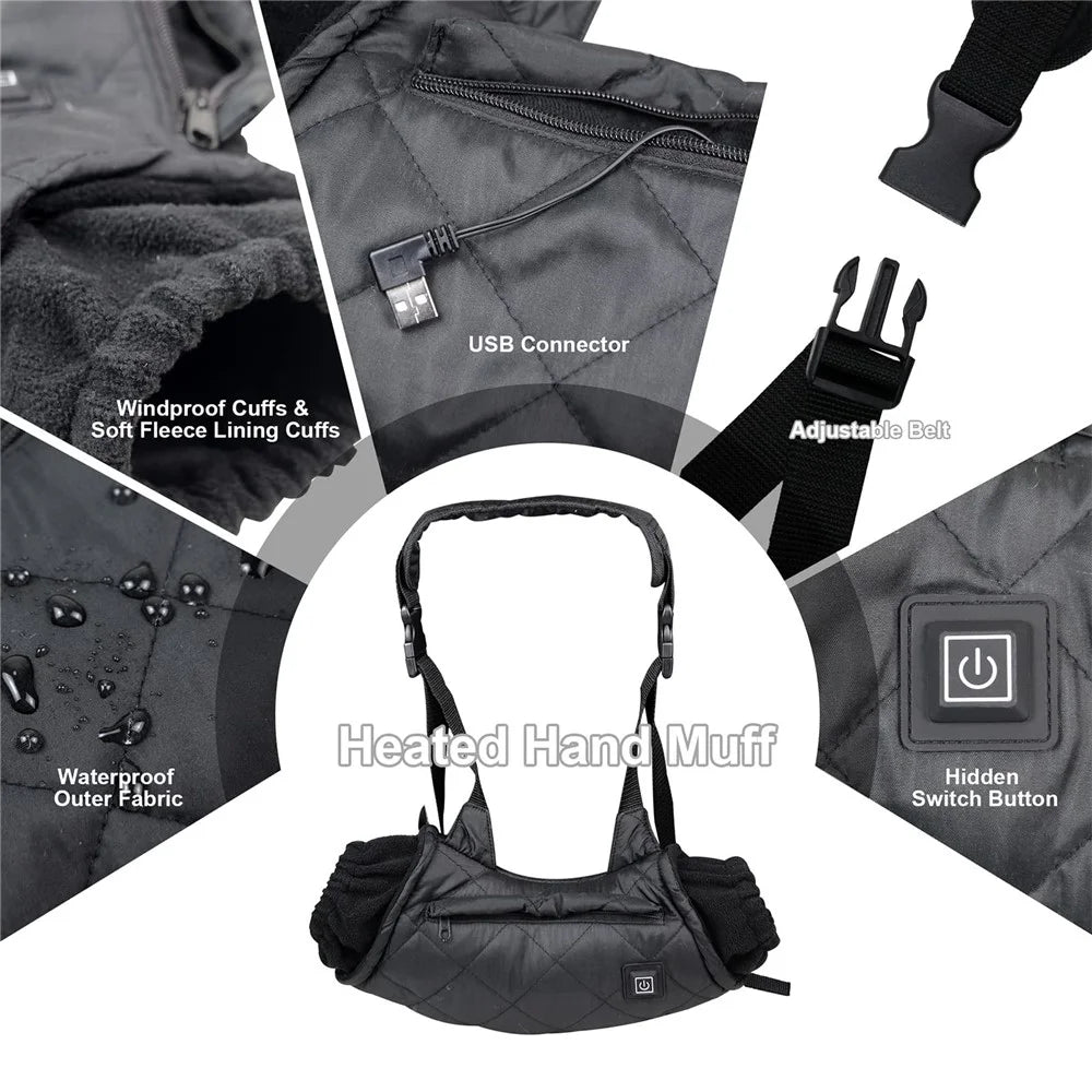 Electric Hand Warmer Rechargeable Heated Hand Muff with 3 Heat Modes Portable Graphene Hand Warmer Bag for Winter Outdoor Hunting Camping Football Golf - Black - 3