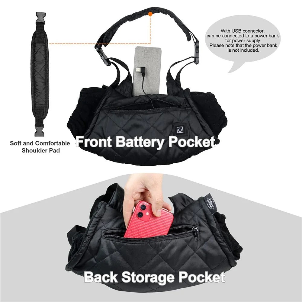 Electric Hand Warmer Rechargeable Heated Hand Muff with 3 Heat Modes Portable Graphene Hand Warmer Bag for Winter Outdoor Hunting Camping Football Golf - Black - 5