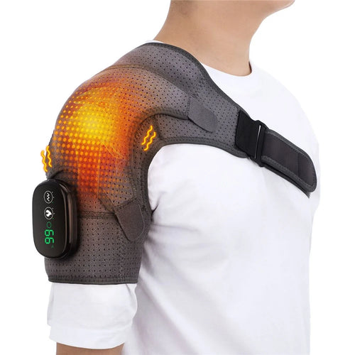 102200 Electric Heating Shoulder Brace LED Display Vibration Shoulder Massage Gift Support Belt Strap for Arthritis Joint Injury Pain Relief - Grey - 1