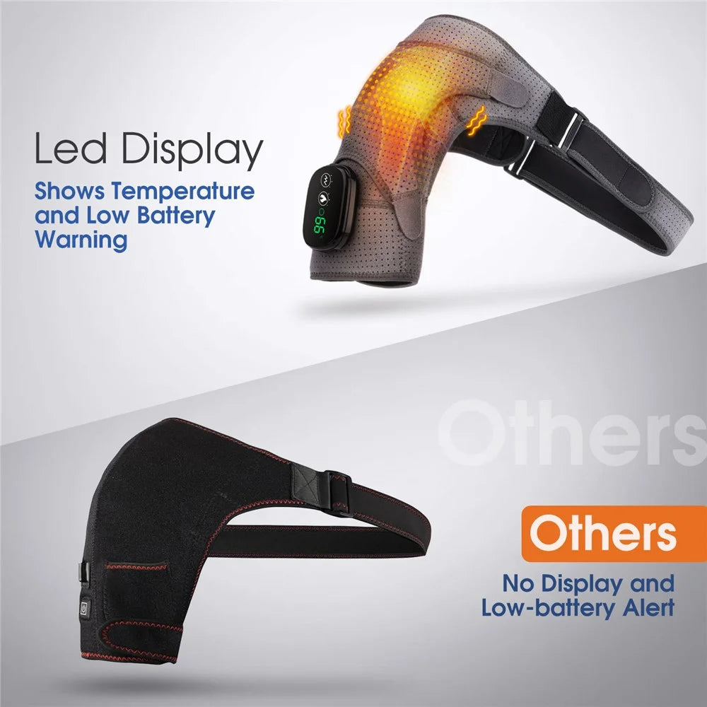 102200 Electric Heating Shoulder Brace LED Display Vibration Shoulder Massage Gift Support Belt Strap for Arthritis Joint Injury Pain Relief - Grey - 5