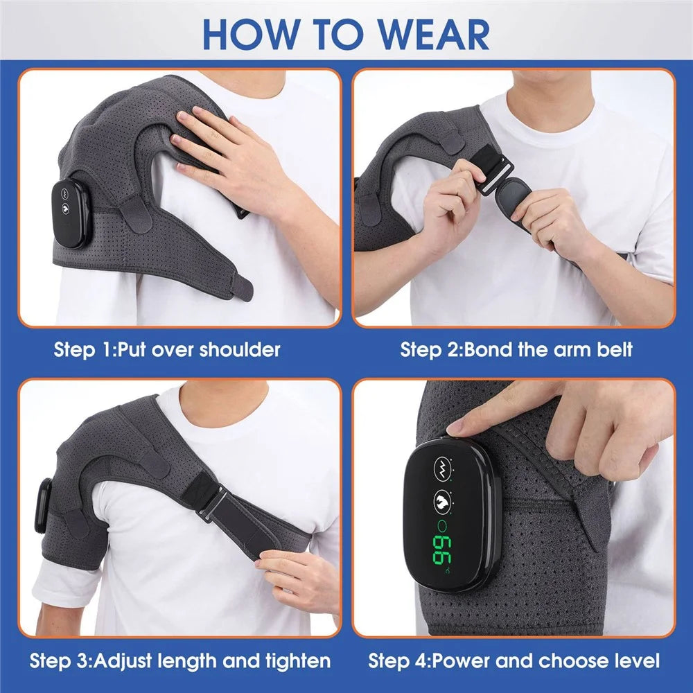 102200 Electric Heating Shoulder Brace LED Display Vibration Shoulder Massage Gift Support Belt Strap for Arthritis Joint Injury Pain Relief - Grey - 6