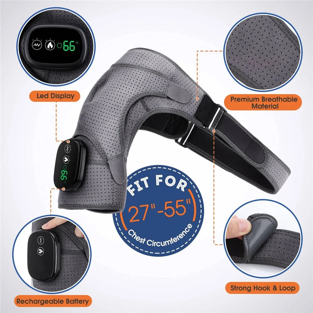 102200 Electric Heating Shoulder Brace LED Display Vibration Shoulder Massage Gift Support Belt Strap for Arthritis Joint Injury Pain Relief - Grey - 7