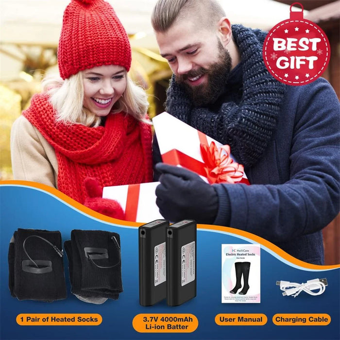 Winter Heated Stretch Socks USB Rechargeable Three-speed Adjustment Electric Heating Socks Long Tube Heated Sock Gift for Christmas (Free Size) - 3