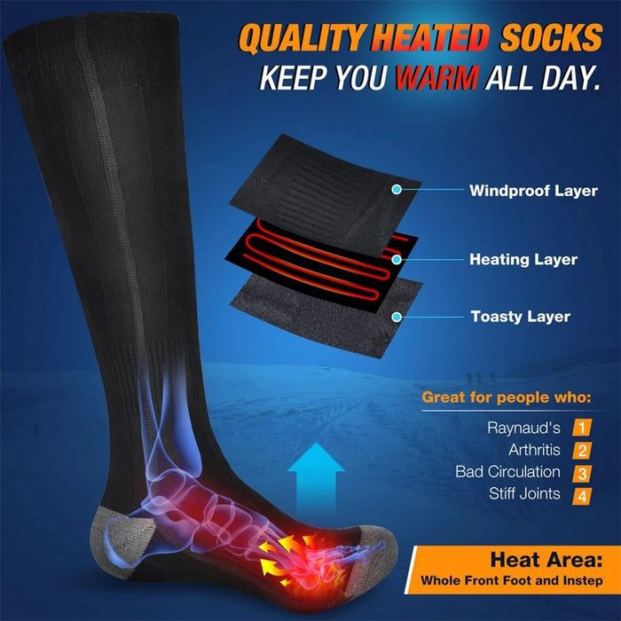 Winter Heated Stretch Socks USB Rechargeable Three-speed Adjustment Electric Heating Socks Long Tube Heated Sock Gift for Christmas (Free Size) - 4
