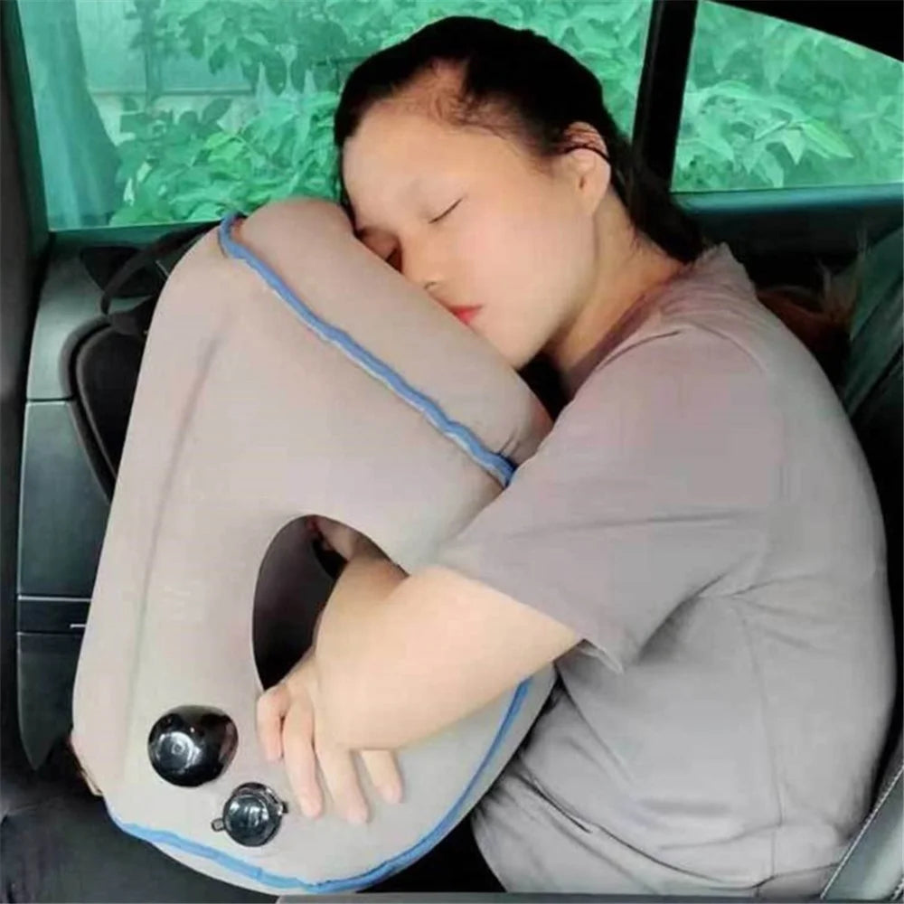 Inflatable Travel Sleeping Bag Portable Cushion Neck Pillow for Men Women Outdoor Airplane Flight Train Sleeping Easy - Grey - 2