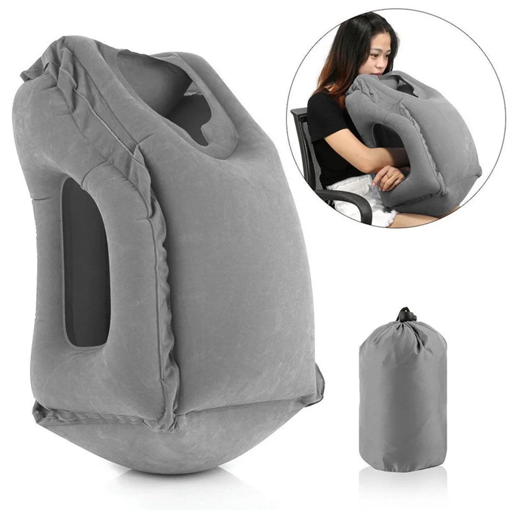 Inflatable Travel Sleeping Bag Portable Cushion Neck Pillow for Men Women Outdoor Airplane Flight Train Sleeping Easy - Grey - 3