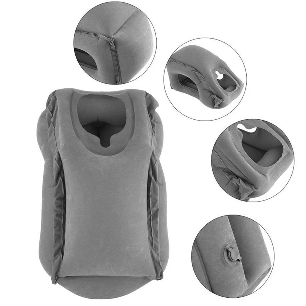 Inflatable Travel Sleeping Bag Portable Cushion Neck Pillow for Men Women Outdoor Airplane Flight Train Sleeping Easy - Grey - 4