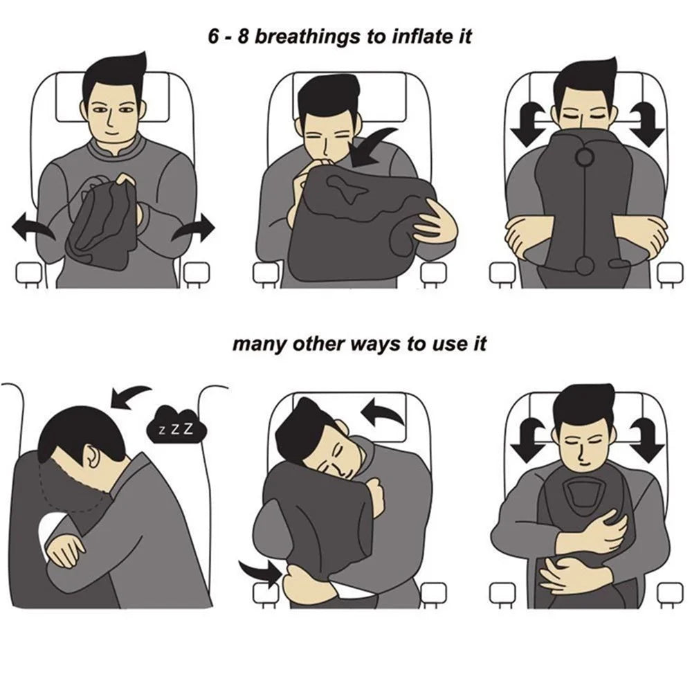 Inflatable Travel Sleeping Bag Portable Cushion Neck Pillow for Men Women Outdoor Airplane Flight Train Sleeping Easy - Grey - 5