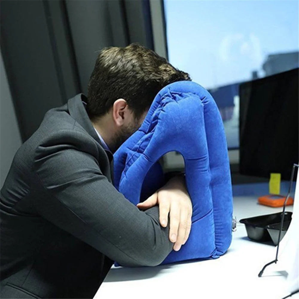 Inflatable Travel Sleeping Bag Portable Cushion Neck Pillow for Men Women Outdoor Airplane Flight Train Sleeping Easy - Grey - 6