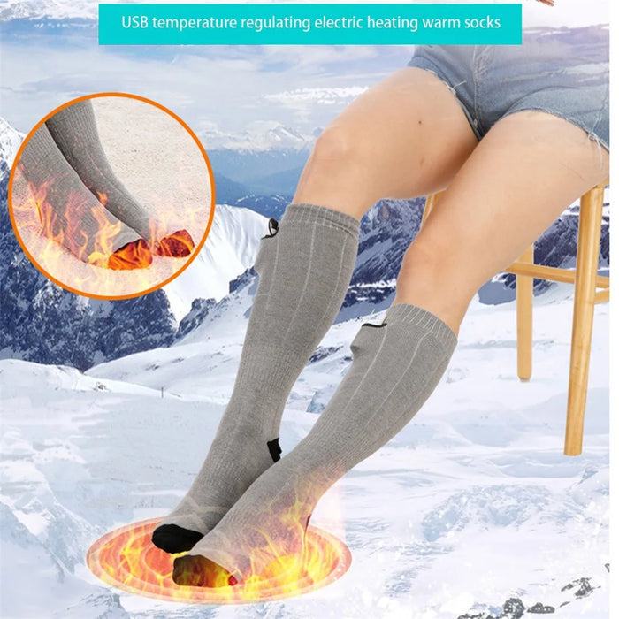 Winter Outdoor Washable Electric Heating Socks 3 Modes Elastic Cotton Socks (without Power Bank) - Grey - 2