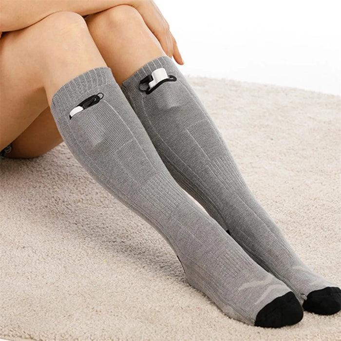 Winter Outdoor Washable Electric Heating Socks 3 Modes Elastic Cotton Socks (without Power Bank) - Grey - 3