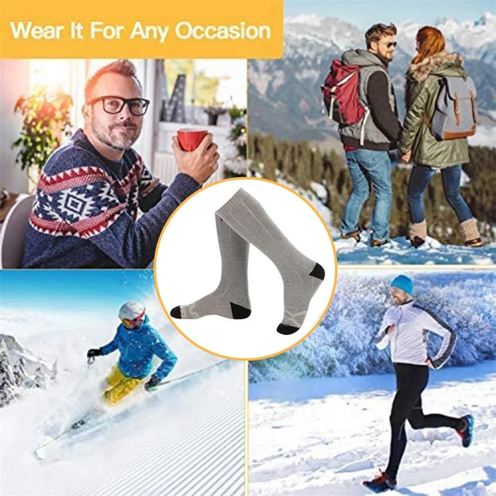 Winter Outdoor Washable Electric Heating Socks 3 Modes Elastic Cotton Socks (without Power Bank) - Grey - 6