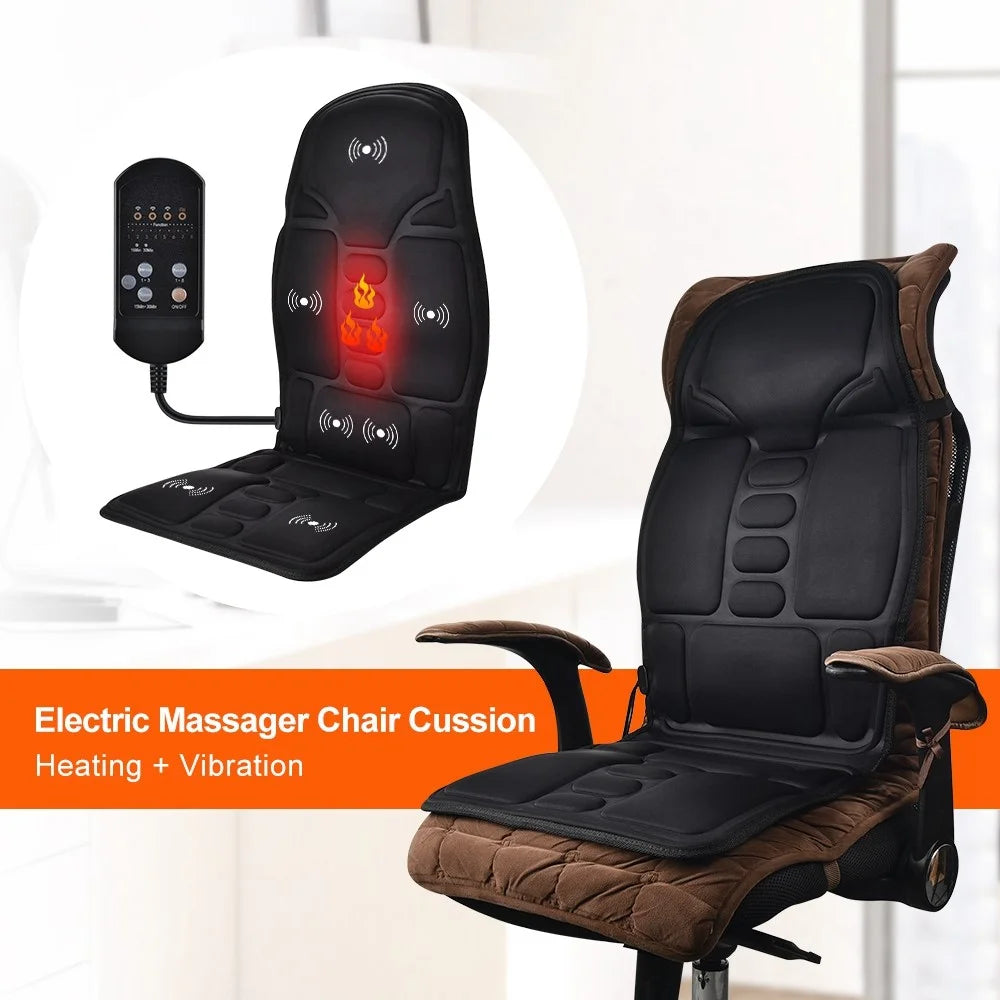 AUSHEN 7 Motor Electric Heating Vibrating Back Massager Chair Cushion Car Home Office Lumbar Neck Mattress Pain Relief Mat - US Plug - 2