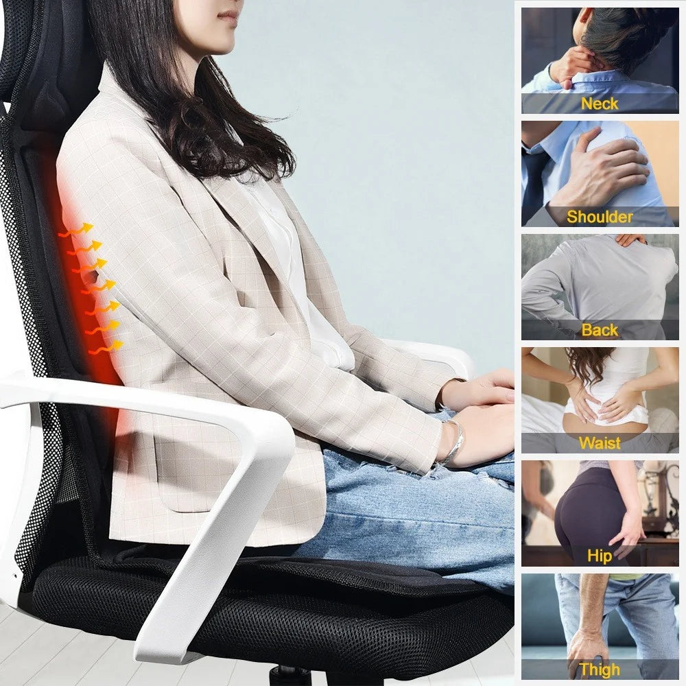 AUSHEN 7 Motor Electric Heating Vibrating Back Massager Chair Cushion Car Home Office Lumbar Neck Mattress Pain Relief Mat - US Plug - 3