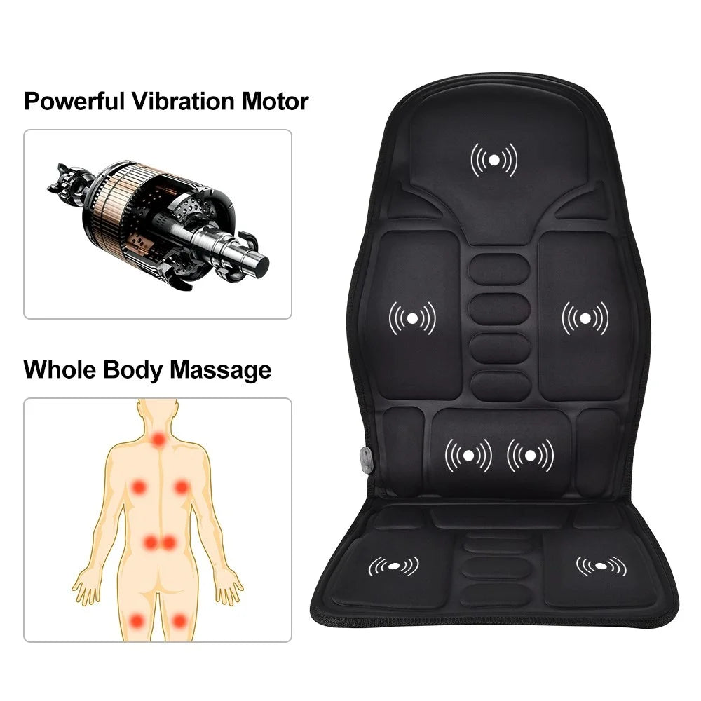 AUSHEN 7 Motor Electric Heating Vibrating Back Massager Chair Cushion Car Home Office Lumbar Neck Mattress Pain Relief Mat - US Plug - 4