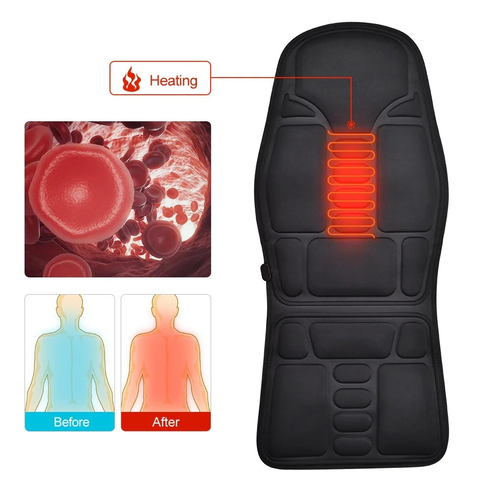 AUSHEN 7 Motor Electric Heating Vibrating Back Massager Chair Cushion Car Home Office Lumbar Neck Mattress Pain Relief Mat - US Plug - 5