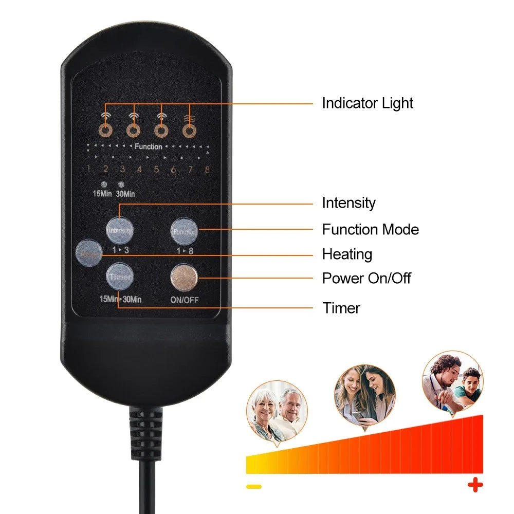 AUSHEN 7 Motor Electric Heating Vibrating Back Massager Chair Cushion Car Home Office Lumbar Neck Mattress Pain Relief Mat - US Plug - 6