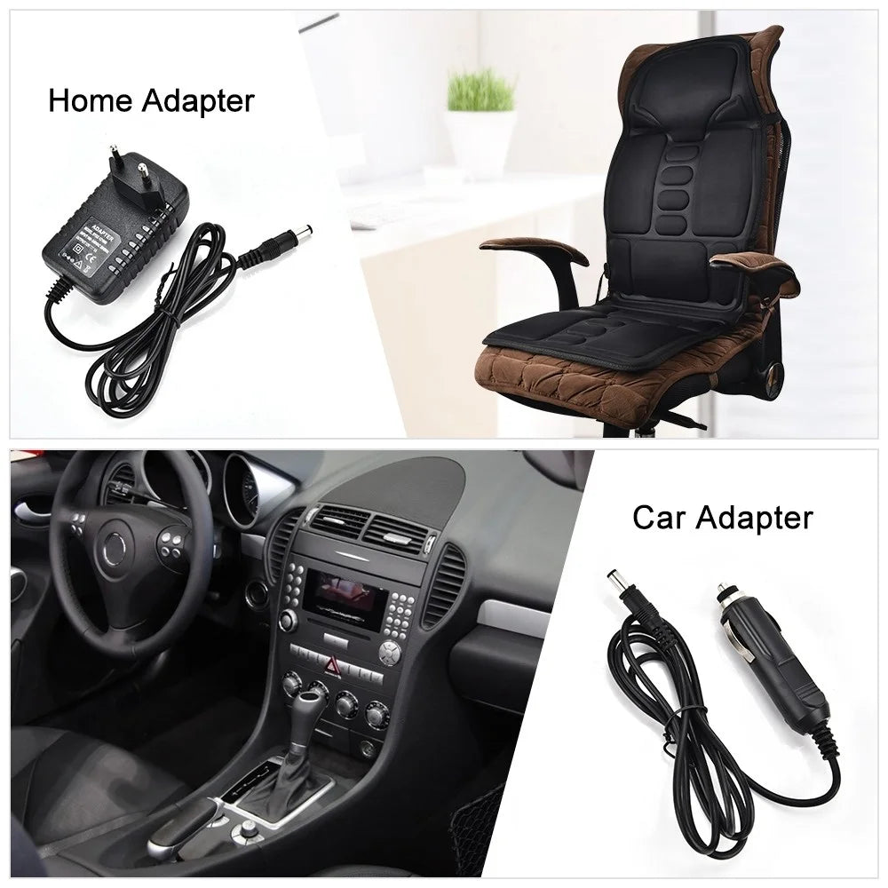 AUSHEN 7 Motor Electric Heating Vibrating Back Massager Chair Cushion Car Home Office Lumbar Neck Mattress Pain Relief Mat - US Plug - 7