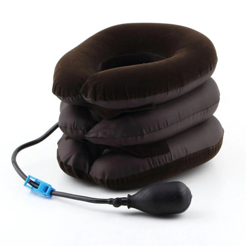 Neck Massager Corrector Collar Relief Air Inflatable Cervical Vertebra Therapy Traction 3 Layers Soft Brace Pain Relief Pillow - Coffee - 1