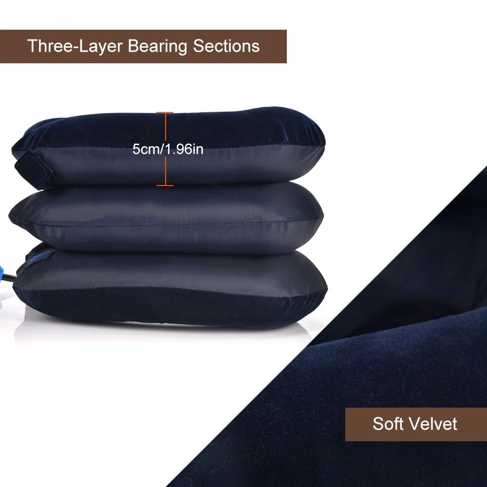 Neck Massager Corrector Collar Relief Air Inflatable Cervical Vertebra Therapy Traction 3 Layers Soft Brace Pain Relief Pillow - Coffee - 7