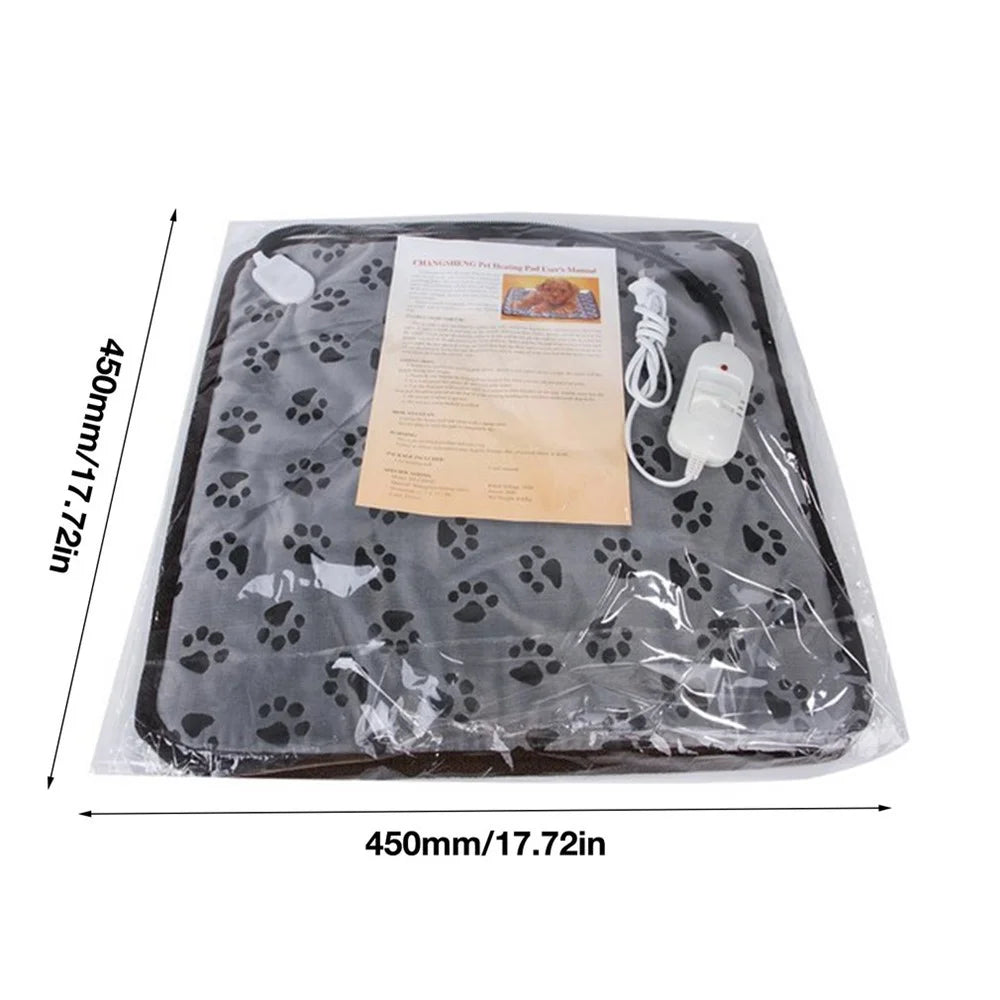 Footprint Pattern Waterproof Bite-resistant Cat Dog Electric Blanket Warm Mat Lightweight Electric Blanket for Pet Gifts, 45*45cm - US Plug - 7