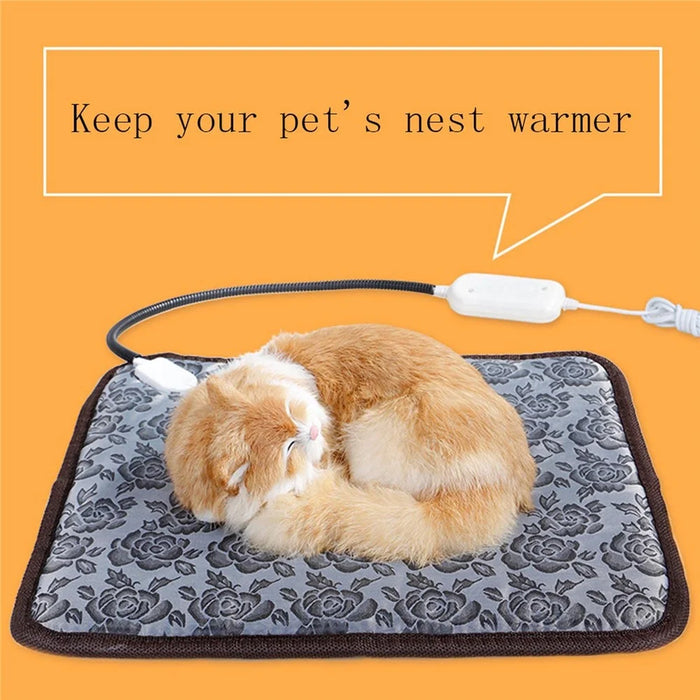 Floral Pattern Pet Electric Blanket Adjustable Temperature Waterproof Warmer Blanket Dog Cat Heating Pad, 45*45cm - US Plug - 2