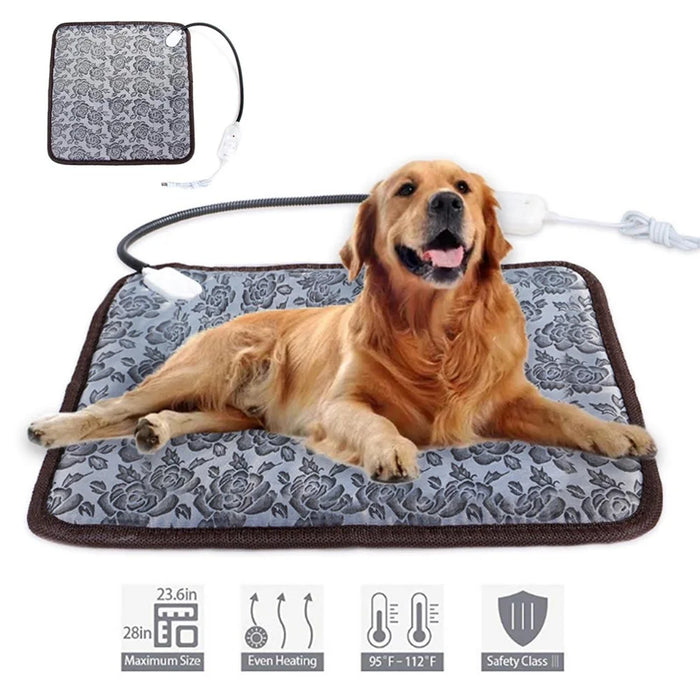 Floral Pattern Pet Electric Blanket Adjustable Temperature Waterproof Warmer Blanket Dog Cat Heating Pad, 45*45cm - US Plug - 4