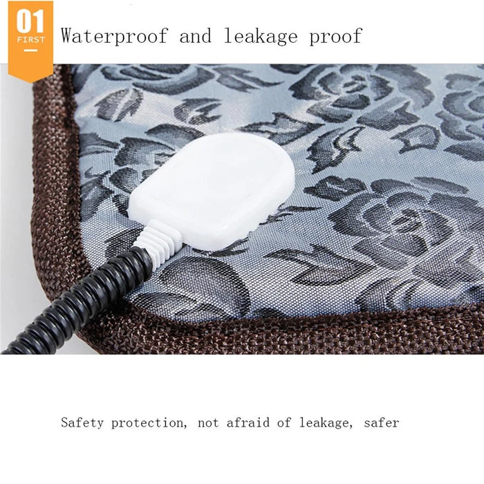 Floral Pattern Pet Electric Blanket Adjustable Temperature Waterproof Warmer Blanket Dog Cat Heating Pad, 45*45cm - US Plug - 5