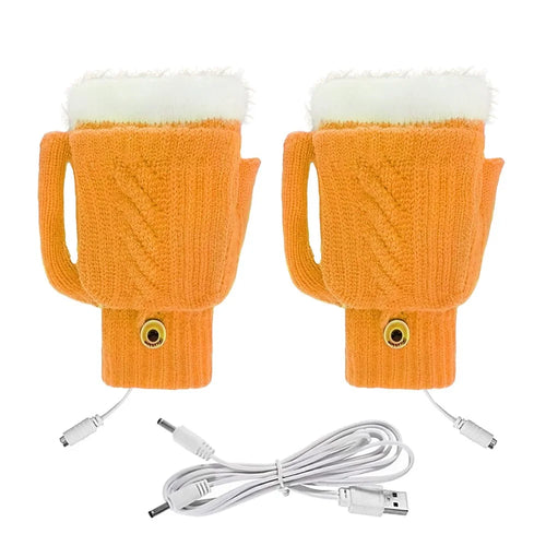 USB Heated Gloves Winter Hand Warmer Full / Half Finger Electric Heating Knitting Mittens - Yellow - 1