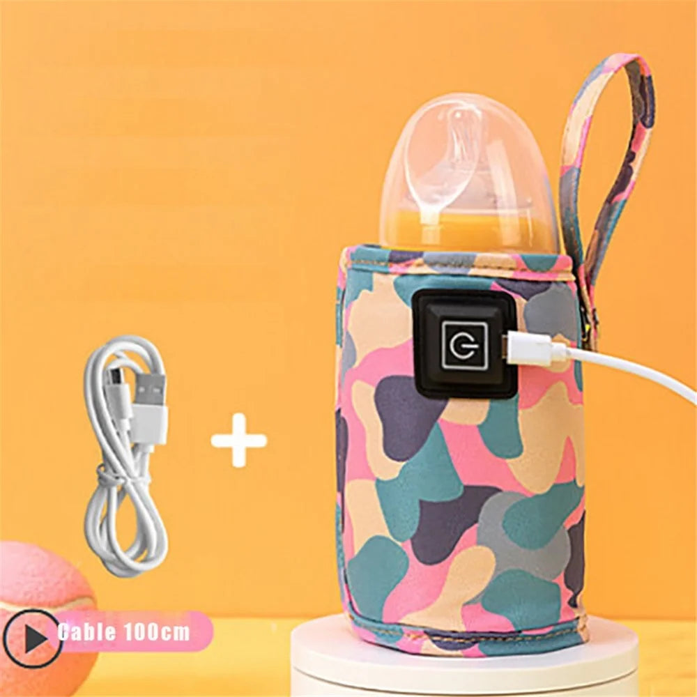 USB Baby Bottle Electric Warmer Insulation Cover Heating Bag Portable Insulation Bag Coffee Heater, Warm Milk Warmer Pouch for Outdoor - Camo Pink - 2