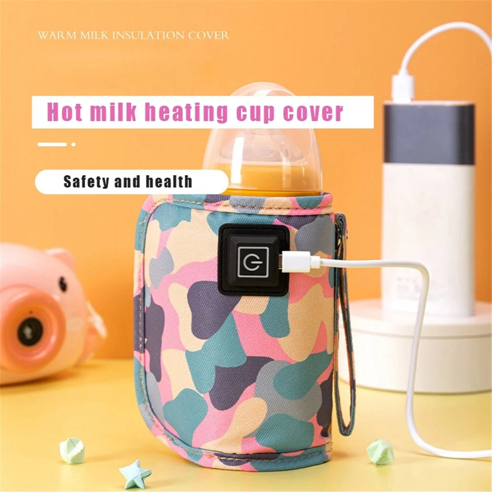 USB Baby Bottle Electric Warmer Insulation Cover Heating Bag Portable Insulation Bag Coffee Heater, Warm Milk Warmer Pouch for Outdoor - Camo Pink - 3