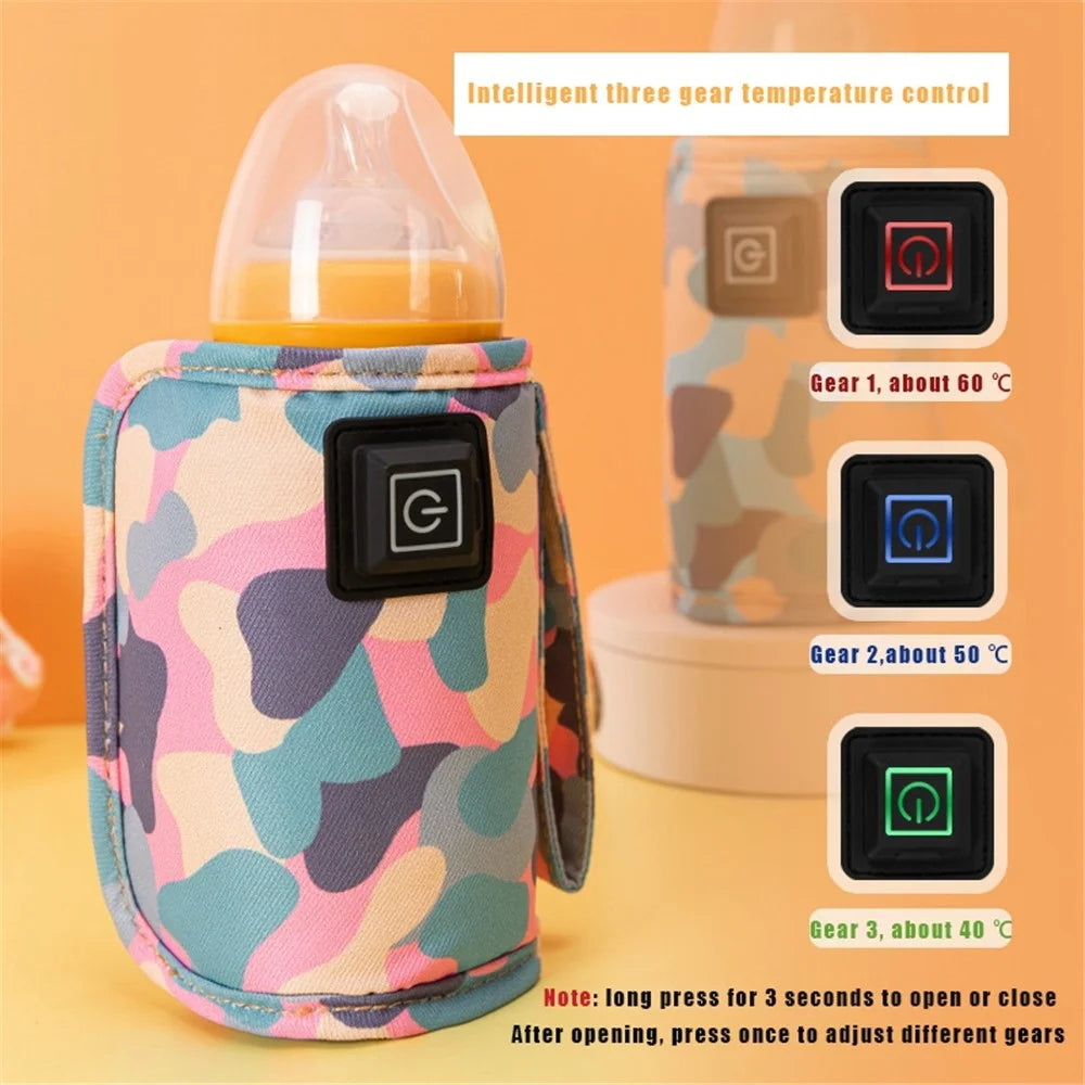 USB Baby Bottle Electric Warmer Insulation Cover Heating Bag Portable Insulation Bag Coffee Heater, Warm Milk Warmer Pouch for Outdoor - Camo Pink - 4
