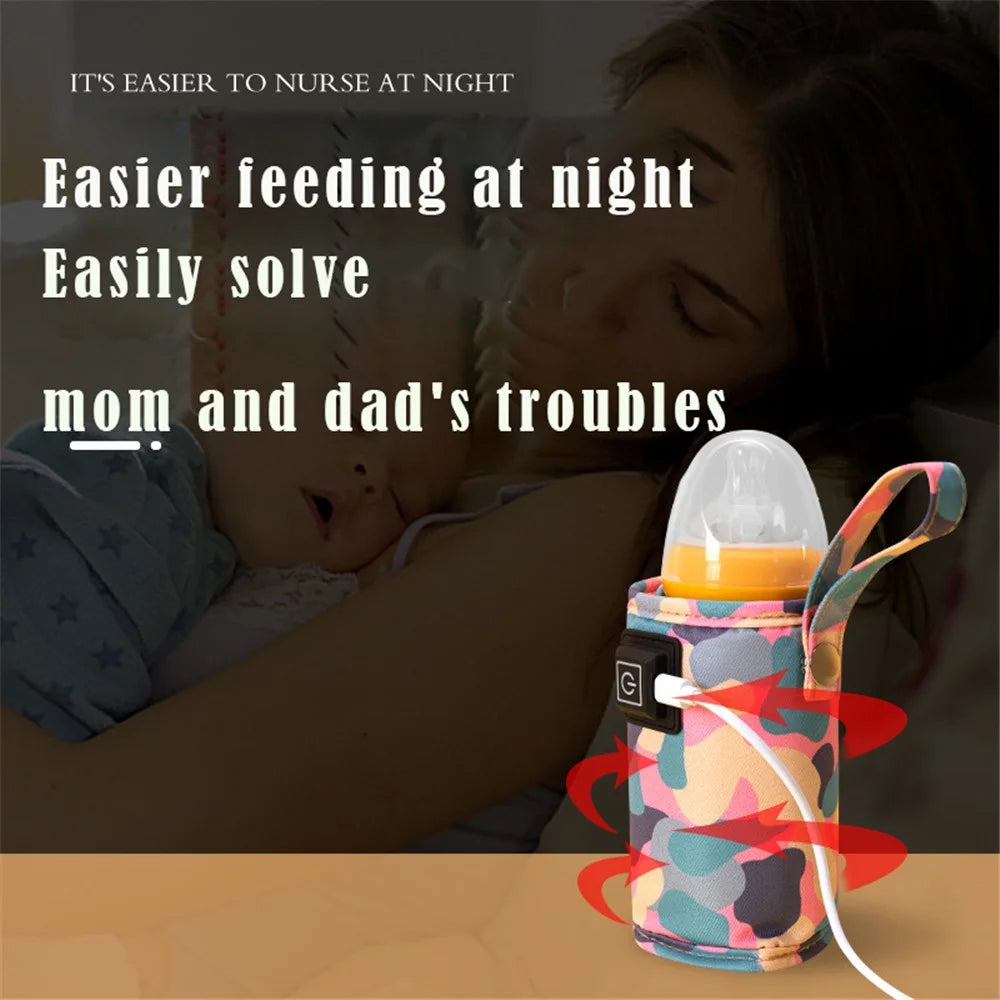 USB Baby Bottle Electric Warmer Insulation Cover Heating Bag Portable Insulation Bag Coffee Heater, Warm Milk Warmer Pouch for Outdoor - Camo Pink - 7