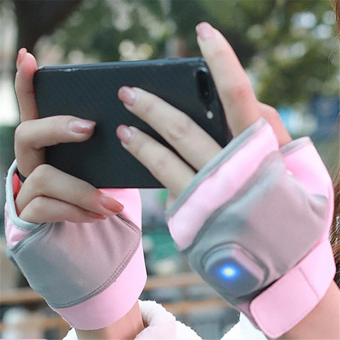 1Pair USB Hand Warmer Gloves Temperature Control Warm Hand Warmer Electric Heating Gloves for Skiing, Riding, Hiking - Pink - 1