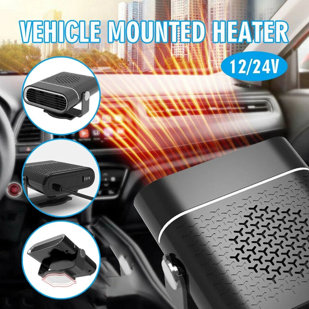 24V Portable 2-In-1 Car Demister Heater Fan Adjustable Automobile Mounted Heater 150W Vehicle Heating Heater Cooler Fans - Black - 2