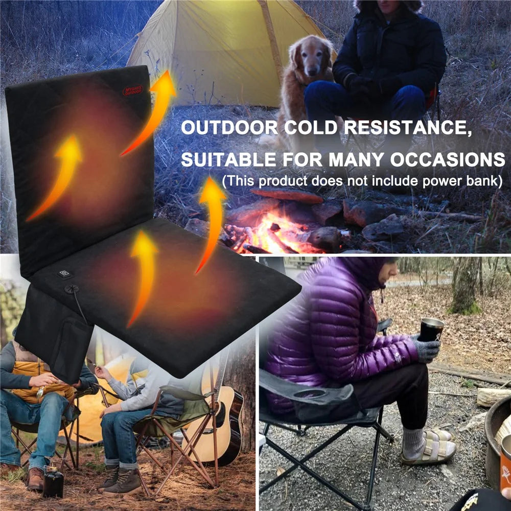 MYDAYS OUTDOOR 16 inch Heated Stadium Seat Chair Pad 3 Levels Portable USB Heated Seat Cushion for Outdoor - Black - 2
