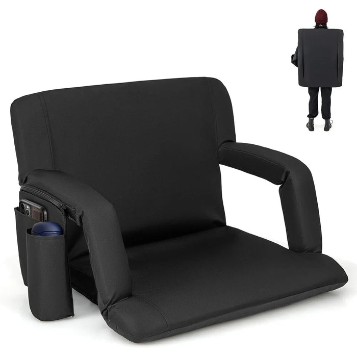 Heated Stadium Seat Foldable Bleacher Chair 6 Reclinng Positions Back and Arm Support Thick Cushion for Outdoors Picnic Camping Sports - 2