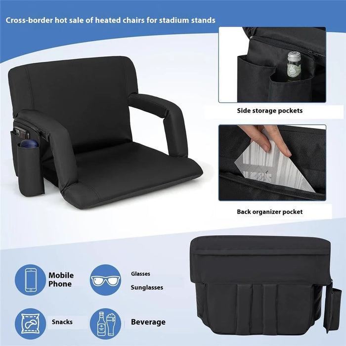 Heated Stadium Seat Foldable Bleacher Chair 6 Reclinng Positions Back and Arm Support Thick Cushion for Outdoors Picnic Camping Sports - 5