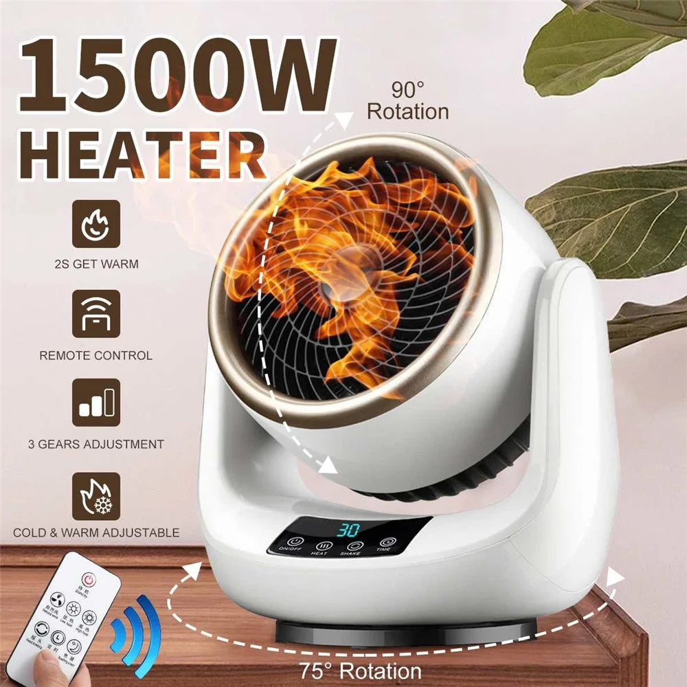 3 Gears Fan Warmer Remote Control Portable Electric Heater Home Office Bathroom Radiator Desktop Air Heater - US Plug - 2