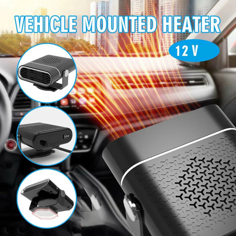 12V 2-in-1 Car Demister Heater Fan Adjustable Automobile Mounted Heater 120W Vehicle Heating Cooler Fan - Black - 2